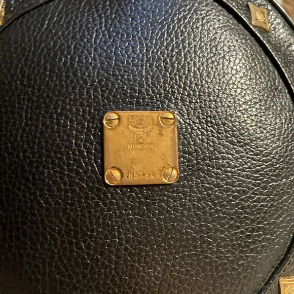 MCM Black Round Crossbody Bag with Gold Details Rare 8x8” purse handbag luxury - Picture 5 of 6